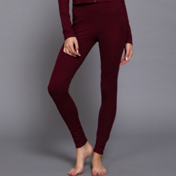 875 • Burgundy Mock Neck Ruched Long Sleeve High Waist Pocket Pants 2 Piece Set - Picture 3 of 9